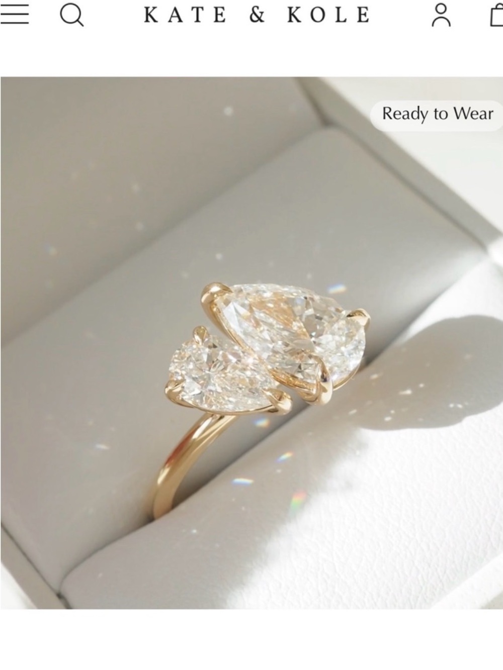 Engagement Ring Duet™ Gold Ring with Clear Pear-Cut Stones